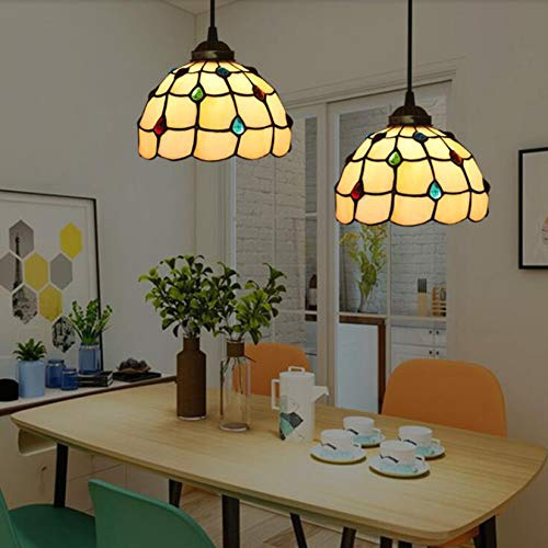 LYGXWJFC Stil Ljuskrona,Vintage lampskärm av målat glas Taklampa,Hängande 2-ljusarmatur,Justerbar sladdtrådshängande,Pendellampa för matsal i sovrummet110-240V,E27,D