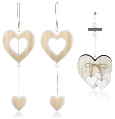 LEIMEND 3 Pezzi Decorazioni da Finestra in Legno da Appendere | Decorazioni a Forma di Cuore da Appendere Finestra a Ideali per Essere Appese a Pareti Porte Finestre e Balconi