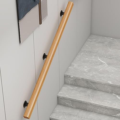 Genérico Kit de pasamanos de Madera de 3 Metros para escaleras - Barandilla de Pino Antideslizante para Montaje en Pared para escaleras Interiores, Loft, Porche - Barandilla de Seguridad para Persona