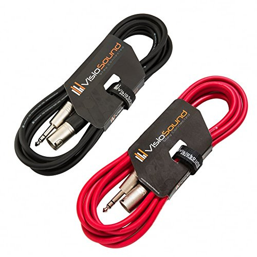 Male XLR to 6.35mm Stereo TRS Jack Lead Audio Cable 2 Pack 3m Black/Red | 2 x Noiseless OFC Balanced Signal, Audio, Speaker, Patch Cable / 4 Colours