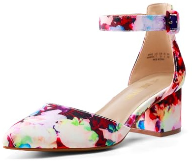 DREAM PAIRS Bröllopsskor för kvinnor, klämpumps, dansskor, sandaler med blockklack, Slingback pumps, Blommönster, 36.5 EU