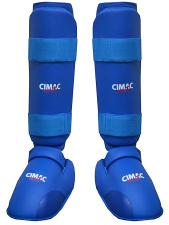 CIMAC Shin & Foot Protector with Removable Instep Pads - Small Karate Shin Guards, for Martial Arts Training and Sparring, with Secure Close, Ultimate Protection WKF Style, Blue
