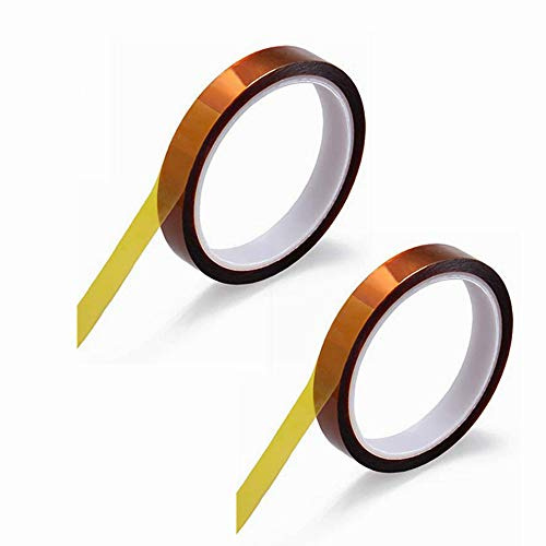 MeetRade 2 Rolls 12mm X 100FT Heat Resistant Tape High Temperature Tape Heat Press Tape Polyimide Adhesive Sublimation Tape for Heat Transfer Vinyl 3D Printers (2 Rolls)