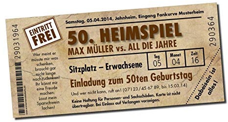 Einladung Einladungskarte Geburtstag (30 Stück) Heimspiel Ticket