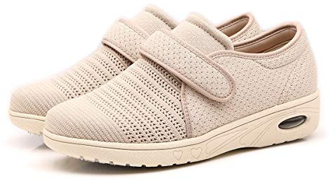 Mei MACLEOD Diabetic Shoes for Women Wide Width, Elderly Shoes for Pain Relief Swollen Feet Shoes for Diabetics Plantar Fasciitis Beige