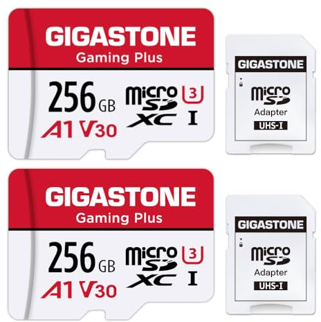【Nur für Switch 1】 GIGASTONE Micro SD Karte 256GB 2er-Pack + SD Adapter, Gaming Plus, bis zu 100/60 MB/s, kompatibel mit Switch 1, A1 U3 V30 Klasse 10 UHS-I 4K UHD MicroSDXC Speicherkarte