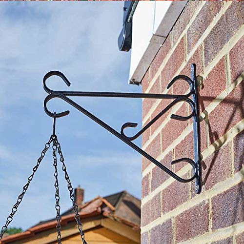 Garden Mile Black Hanging Basket Bracket for Bird Feeders & Lanterns | 16/18in size, Black coated steel, Wall mounted, For flower baskets, Solar lights & wind chimes