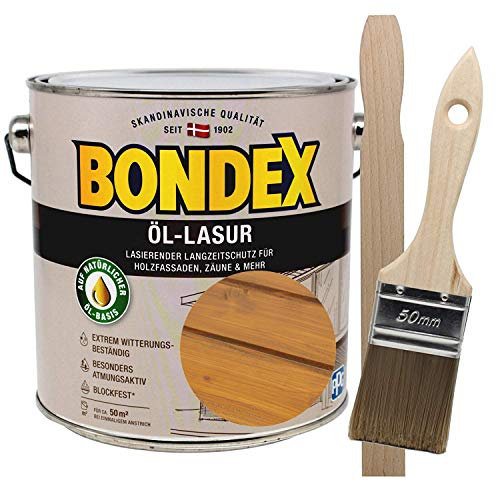 Bondex Öllasur 1 x 2,5 l premium Holzlasur aus natürlichen Ölen inkl. Pinsel und Rührholz der Langzeitschutz für Holz im Aussenbereich (kiefer)