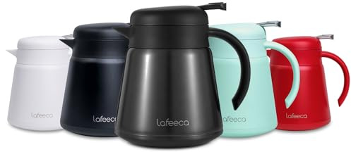 Lafeeca Thermal Coffee Carafe Tea Pot Stainless Steel, Double Wall Vacuum Insulated | Cool Touch Handle | Hot & Cold Retention | Non-Slip Silicone Base | BPA Free Metal Gray
