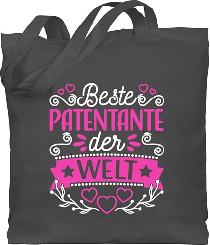 Baumwolltasche - Geschenk Taufpatin - Beste Patentante der Welt - fuchsia/weiß - Unisize - Dunkelgrau - einkaufstasche goti paten geschenke patentanten godi baumwolle für die patin gotti coolste