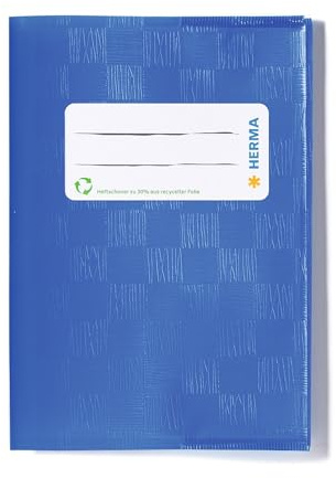 HERMA 19897 Heftumschläge A6 Hoch Bast Blau, 10 Stück, Hefthüllen mit Beschriftungsetikett & Baststruktur aus strapazierfähiger & abwischbarer Polypropylen-Folie, Heftschoner für Schulhefte, farbig