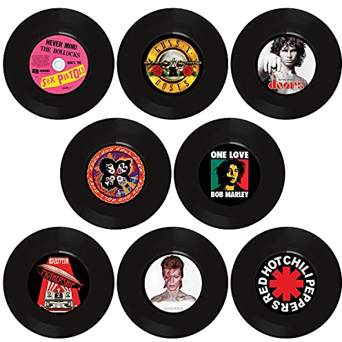 Discos de vinilo para decoración de pared, 8 piezas tamaño single 7 pulgadas, para decorar fiestas de rock música, cumpleaños bares pubs fiestas temáticas de los 70s 80s 90s retro vintage old school