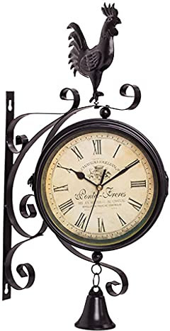 Orologio Da Parete a Portico Da Giardino Appeso a Parete Orologio Da Stazione Retrò Home Decor Outdoor Two Faces Orologio Rotondo Antico, Numeri romani