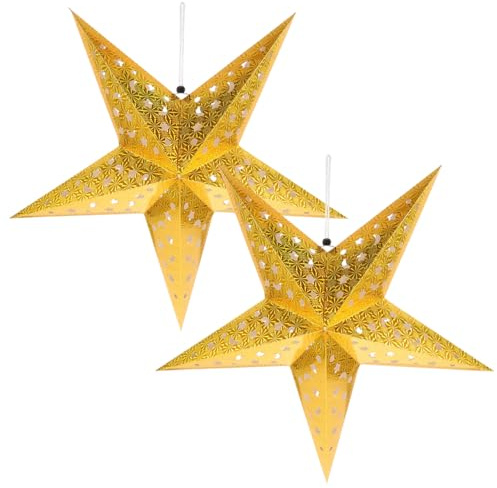 VICASKY 2pcs Goldener Dekostern 60cm 3D Glänzender Weihnachtsstern aus Pappe Faltstern Papier Sterne Stern Deko Weihnachten Faltsterne Weihnachtssterne Papierstern Groß Golden Hängestern Weihnachts