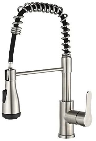 PHASAT Spültischarmatur Nickel mit Brause Küchenarmatur mit Ausziehbar Spiralfederarmatur 360°Drehbar Einhebelmischer Spültisch Armatur PE1H01