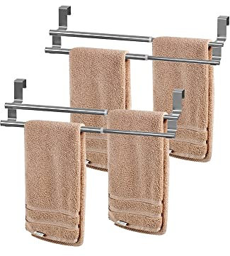 HONPHIER 2 Pack Handtuchhalter Schranktür Geschirrtuchhalter Handtuchstange 2 Stangen Handtuchstange Teleskop Edelstahl Türhandtuchhalter Küche, Ohne Bohren