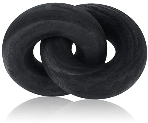 Yalikop 2 Link Wood Chain Link Decor Coffee Table Wooden Knot Decor Hand Carved Modern Farmhouse Ornament Boho Rustic Natural Chain Items for Home Living Room Bedroom Shelf Decorations(Black)