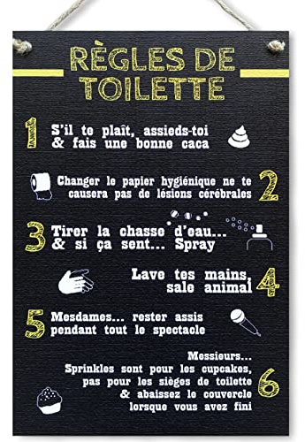 CARISPIBET Règles de Toilette plaque décorative enseigne de décoration rigoleaux pour la Salle de Bain décoration drôle 30 x 20 cm