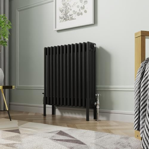 NRG Radiador de hierro fundido negro de 600 x 605 mm, 4 columnas, perfecto para baños, cocina, sala de estar