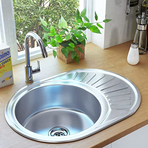 WIFESE Einbauspüle 57x45x16 cm Spülbecken Küche Küchenspülen Spülen Waschbecken Küche Küchenspüle Spültisch Einbauspüle Spüle Küche Blanco Spüle Silber mit Sieb und Siphon Oval Edelstahl