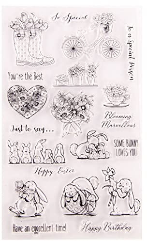 ISAKEN Stempel Ostern Frühling Silikonstempel Ostern Silikon Stempel DIY Transparente Briefmarke Schneiden Schablonen für Kartenherstellung DIY Scrapbooking Album Deko