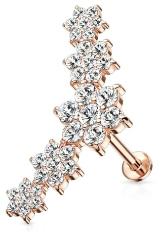 Stachelkleid Labret Helix Piercing Chirurgenstahl 316L 1,2 mm Blumen Zirkonia Ohr Tragus Größe Farbe Auswahl Gold Rose Silber Glitzer Kristall Stein Schmuck Lippe