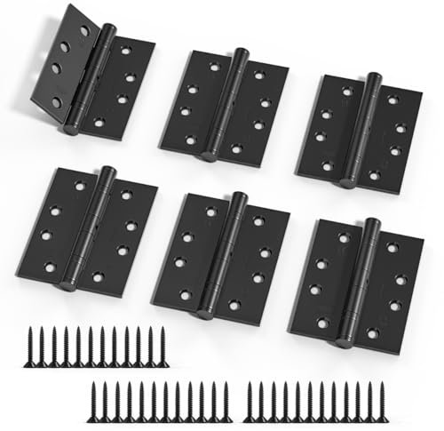 Bwintech 3 Pairs 100 x 75 x 2.7mm (4 inch) Matt Black Brushed Hinge for Fire Door, Steel Fire Rated Internal Door Hinges, Ball Bearing Hinge for Internal Use in Residential and Commercial Buildings