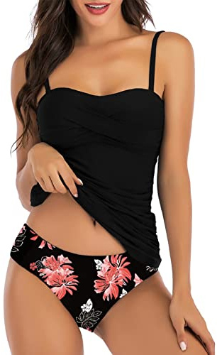 Joligiao Costumi da Bagno Set di Tankini da Donna Vita Alta Due Pezzi Bikini Set Push Up Costume da Bagno con Slip a Vita Alta per Mare Spiaggia Piscina Tankini Sets Swimsuit da Mare(Rosa,XL)