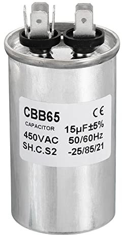 PATIKIL CBB65 15uF Funcionamiento Condensador, 15mfd 1uds AC 450V Aluminio Estuche con 2 Pasadores para Aire Acondicionado Compresor Motor Calor Bomba Condensador