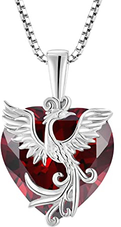 Starnny Collier Femme Argent 925/1000,Pendentif Phénix 3A Zirconium Janvier Couleur Grenat Bijoux pour Femmes