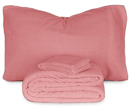 Morbidissimi Set Lenzuola Completo Letto in Pile Coral Tinta Unita, Termico, Morbido, Caldo per Letto Matrimoniale Rosa Antico