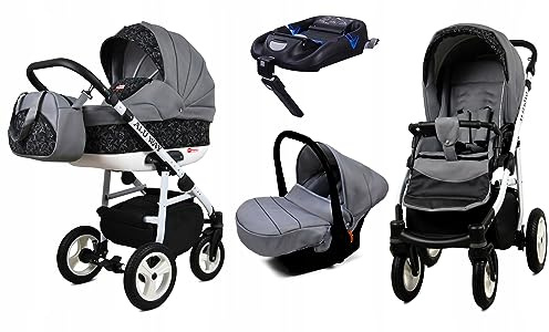 BabyLux® Kinderwagen Set 4 in 1 - Alu Way - incl. Babywanne, Buggy Sportsitz, Auto-Babyschale, ISOFIX-Basisstation - Autositz - Kinderwagenset - Kombikinderwagen mit Wickeltasche usw.