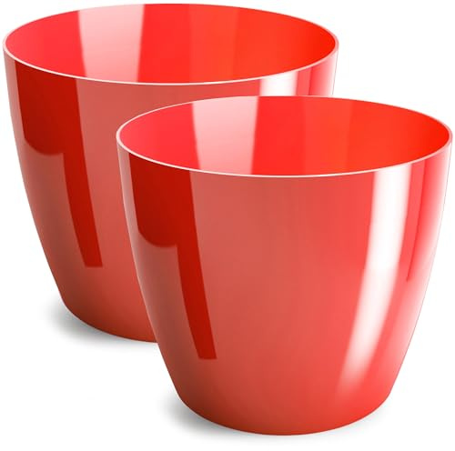 PECZEKO Blomkruka glänsande, planteringskruka av ytterkruka plast dekorativ kruka för, stora och små växter, set om 2 blomkrukor, blomkruka örtkruka, (2-pack) röd, ø 20 cm