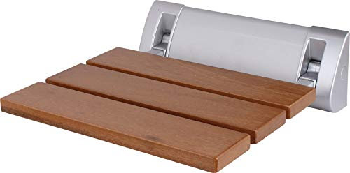 SAZDFY Design Duschsitz klappbar - Balata Highline Deluxe - zur Wandmontage, hohe Belastung bis 150 kg, Klappsitz, Duschklappsitz mit Holz-Sitzfläche, platzsparend statt Duschhocker