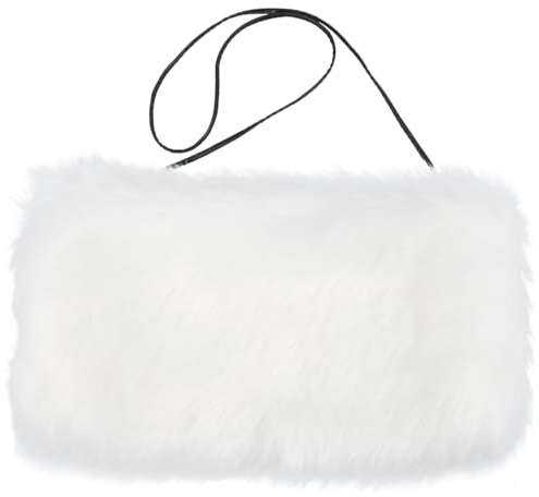 VANZACK Winter HandwäRmer Muff Aus Kunstpelz FüR Damen Wiederverwendbare WäRme Tasche in Weiß Ideal FüR Kalte Tage Und Festliche AnläSse - 34X21X7Cm