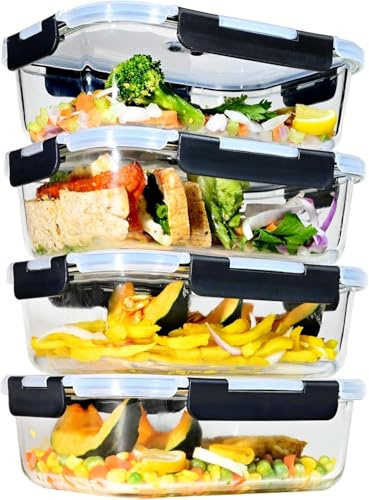 Hcrvvi Food Containers Set - Food Storage Containers 4 Pcs, with Upgraded Snap Locking Lids, Air Tight Lock Food Container 1520ml, BPA Free, Meal Prep Containers Reusable