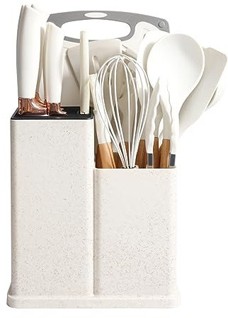 Juego De Utensilios De Cocina De Silicona Resistente Al Calor 19 Piezas Set Utensilios De Cocina Silicona Con Mango De Acero Inoxidable Para Utensilios De Cocina Antiadherentes,19pcs, White