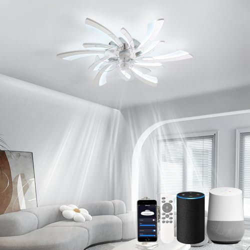 LJX Ceiling Fans with Lamps and Remote 78cm LED Fans with Lights Work with Alexa and Google Assistant Silent Timer 6 Speed Reversible Fan Lighting for Bedroom Living Room, Chrome