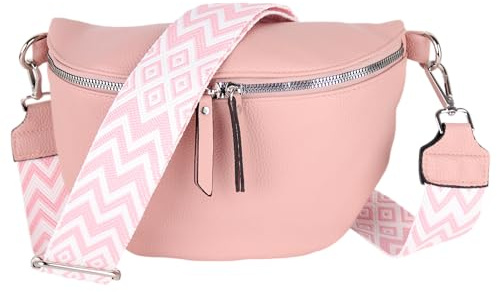 MIRROSI® Bauchtasche Damen, Veganleder 26x18x9cm, Umhängetasche, Brusttasche, Crossbody bag, Kunstleder leder, verstellbare Schulterriemen Bohemian Style (Rosa)