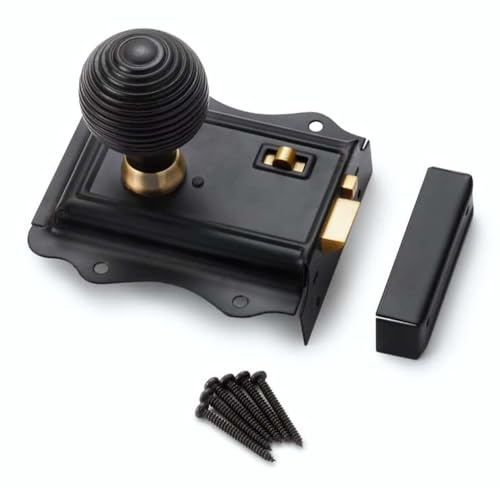 AB Hardware Black Brass Olde Victorian Rim Lock Ebonised Antique Brass Beehive Door Knobs