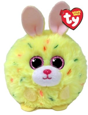 Ty Beanie Balls T42554 Lemon Le Lapin de Pâques avec des Yeux Roses Scintillants en Peluche Doux et Ronds à Collectionner 8 cm, Jaune