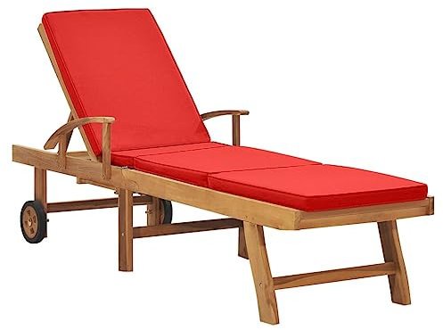 FUDUGEHMIOFWFJJ deckchair,liegestühle,sonnenbank,Sonnenliege mit Auflage Massivholz Teak RotGeeignet für Garten, Pooldeck, Terrasse, Wohnzimmer
