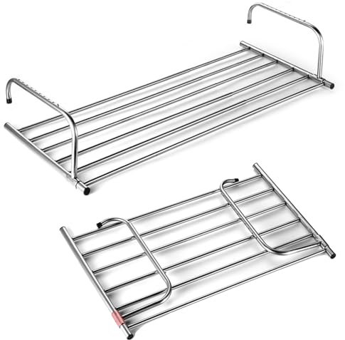 Stendino da Balcone Allungabile, Stendibiancheria Sospeso Pieghevole Telescopico in Acciaio Inossidabile, Stendibiancheria a Parete per Ringhiera Interna ed Esterna