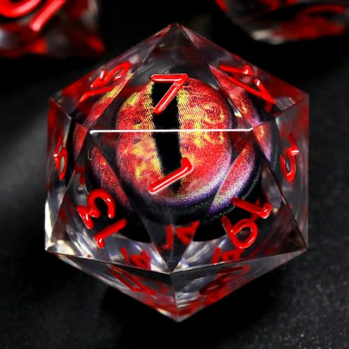 FONVGOGO DND Würfel Set Bewegliche Drachenauge Harz Dungeons and Dragons Würfel 7 Stück Polyedrische DND Würfel Spielwürfel mit Geschenkbox DND Dice Set (Drachenauge Rot)