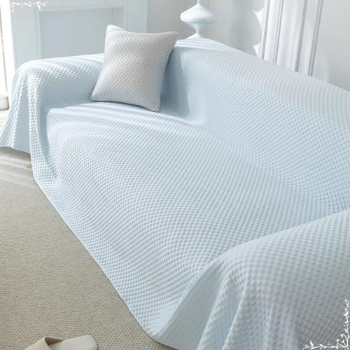 AMDXD Sofabezug, Einfarbig Punkt Muster Sofaüberwurf Decke, rutschfeste Sofabezug Katze in EIS Seide Möbelschutz-Sofabezüge - 210x400CM, Himmelblau