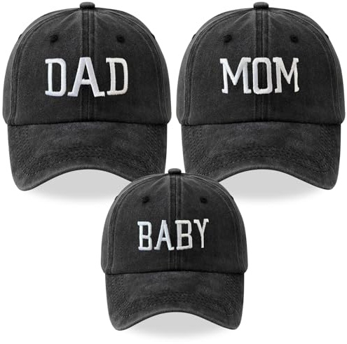 Yaopelky Set di 3 Cappelli da Baseball per Mamma, papà e Bambino, Cappelli da Baseball per Genitore-Figlio, Ricamati, Regolabili, abbinati, Taglia Unica