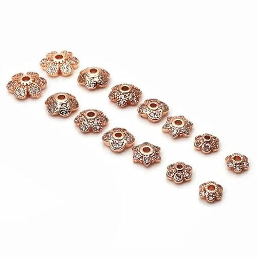 Armband mit eingelegten Kristallperlenkappen und rosévergoldeten und kupfernen Abstandsperlen - rosévergoldet - D 7 MM