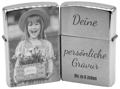 Edles Benzin-Sturmfeuerzeug mit individueller Gravur Persönliches Geschenk für Männer zu Weihnachten, Geburtstag oder Vatertag. (Beidseitig gelasert)