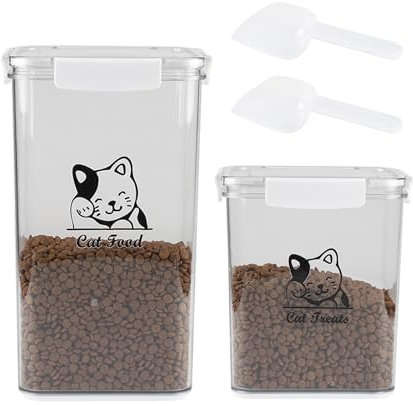 APITOS Cat Food Storage,2 Pack Pet Food Storage Container With Clip Lock Lid, Four Locks and Spoon - Airtight -Dog Food Storage Container for 3 Pounds, Keeps Food Fresher