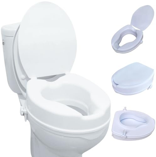 Eazy Raised 4 inch Toilet Seat with Lid - Toilet Seat Riser for Elderly Secure Locking, Disabled Toilet Seat, Elevated Toilet Seat for Adults, Toilet Raiser for Elderly Adults, Pregnant Women,Disabled
